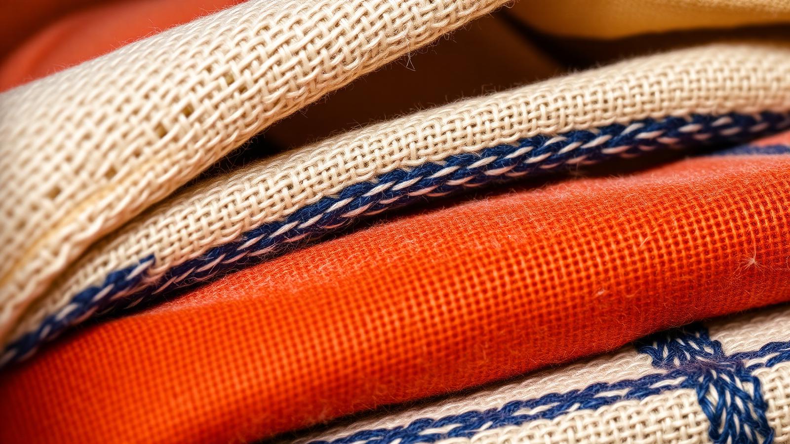 Stack of woven fabric swatches